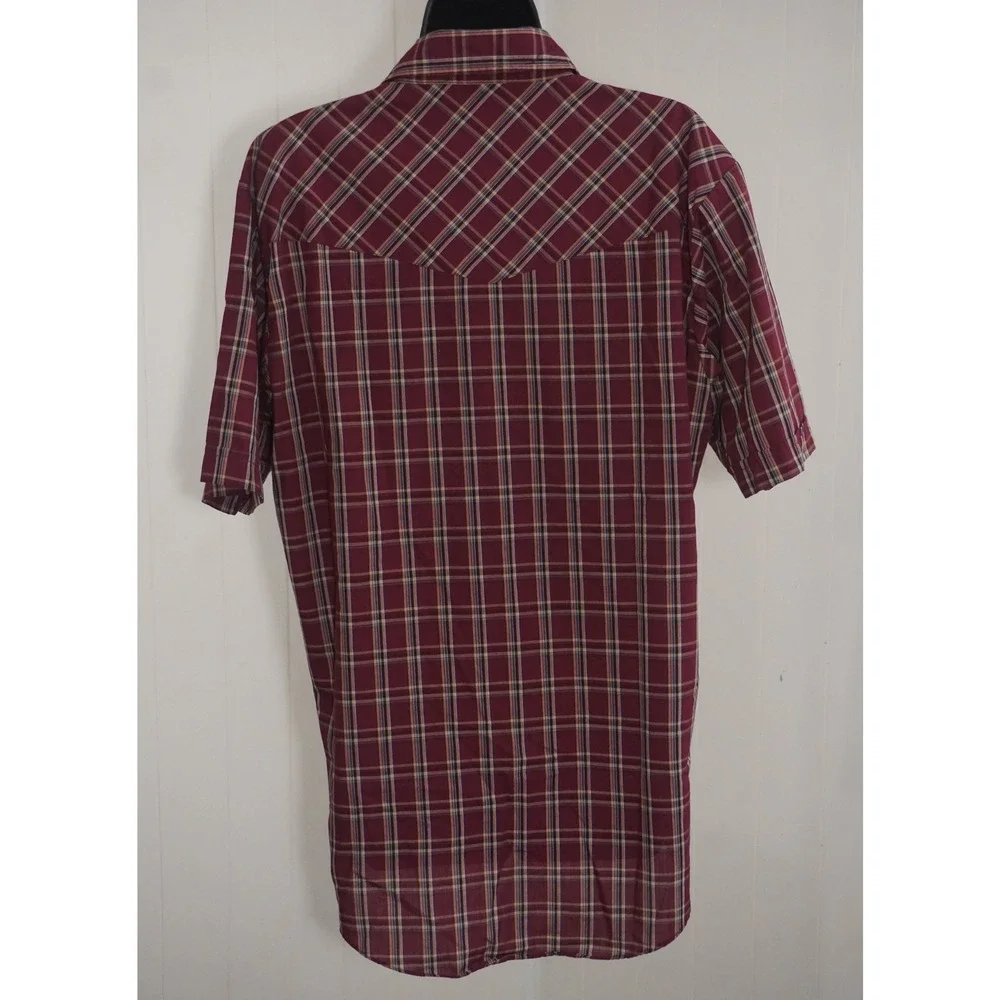 Plains Medium Burgundy Plaid Short Sleeve Pearl Snap Western Shirt